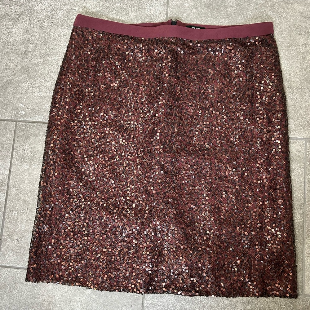 J.Crew Burgundy Wine Sequin Pencil‎ Skirt Size 10